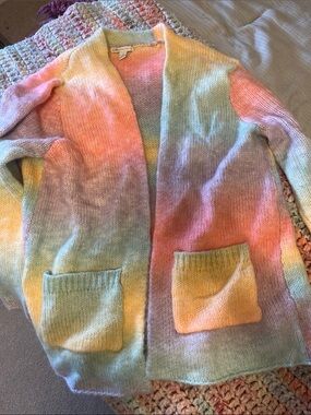 Cato Pastel Gradient Knit Cardigan in Pink, Peach, Yellow, Mint